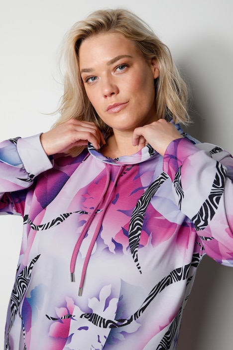 Sweatshirt, Allover-Muster, Stehkragen, Langarm