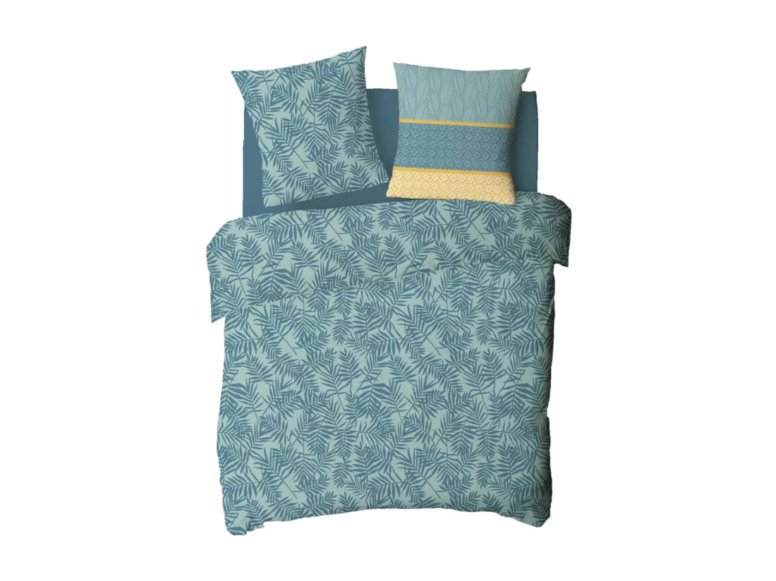 Parure de lit 2 personnes en coton 57 fils imprimé vert 240x220cm