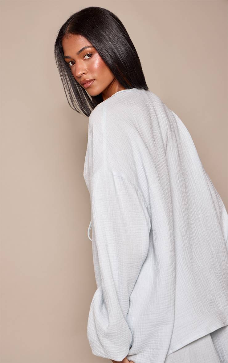 Bleu Poudré Chemise Coordonnée Tall En Gaze Texturée À Nouer Devant