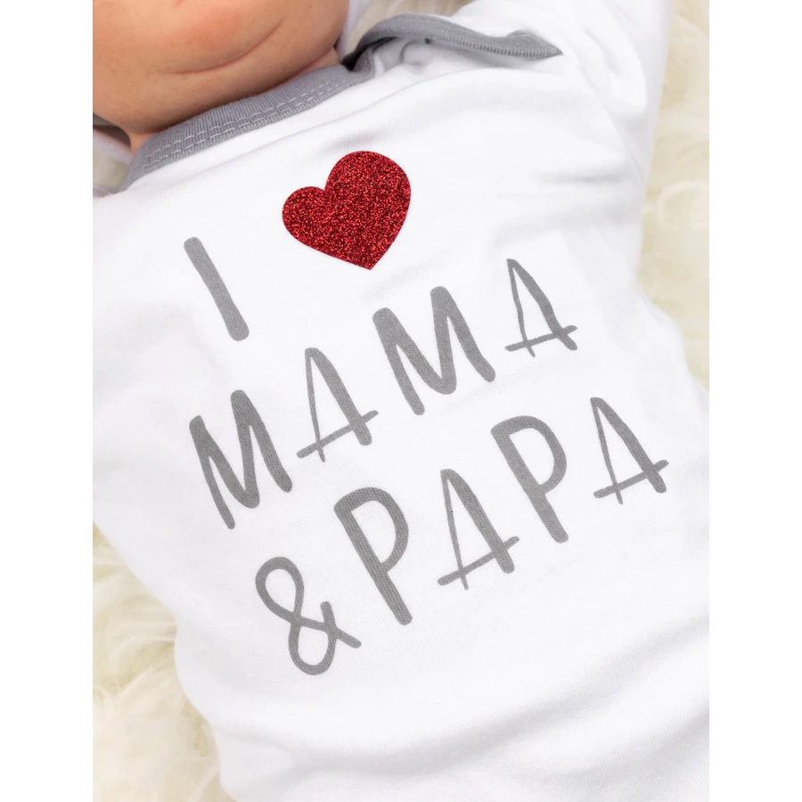 Baby Sweets Body Langarm I love Mama & Papa weiß grau