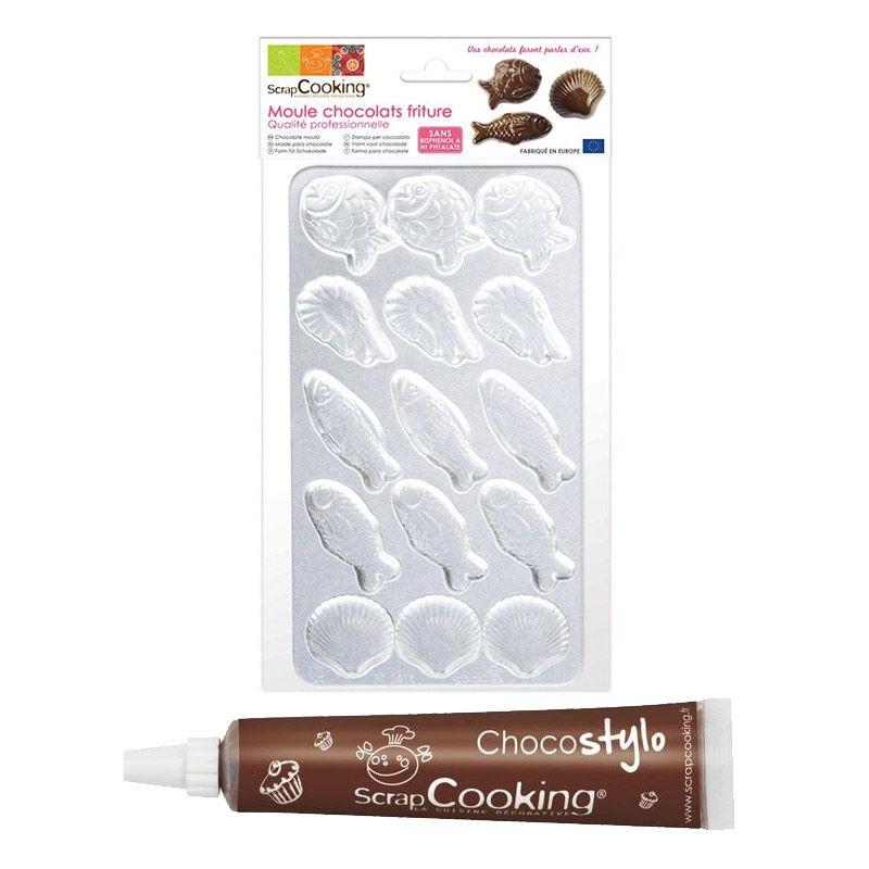 Moule rigide pour fritures en chocolat + 1 Stylo chocolat Scrapcooking