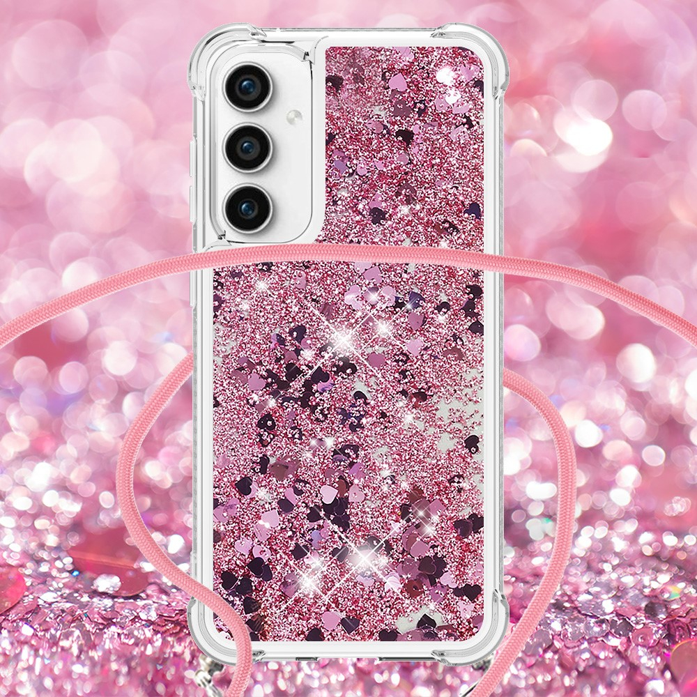 Samsung Galaxy S23 FE Necklace Gummi Hülle Liquid Glitzer   Handykette (130cm) - Pink / Roségold