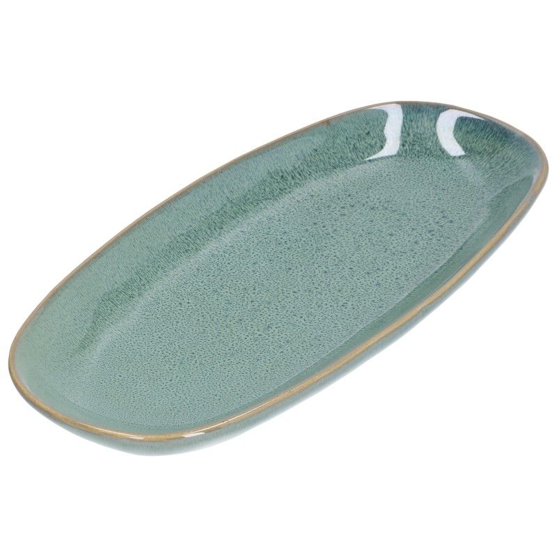Serveerschaal reactieve glazuur, steengoed, groen, 26 x 12 cm