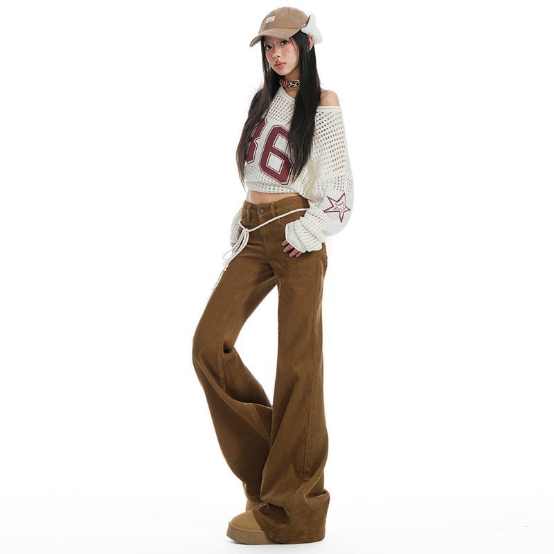 Denimot - Low Rise Plain Corduroy Flared Pants (Diverse designs)