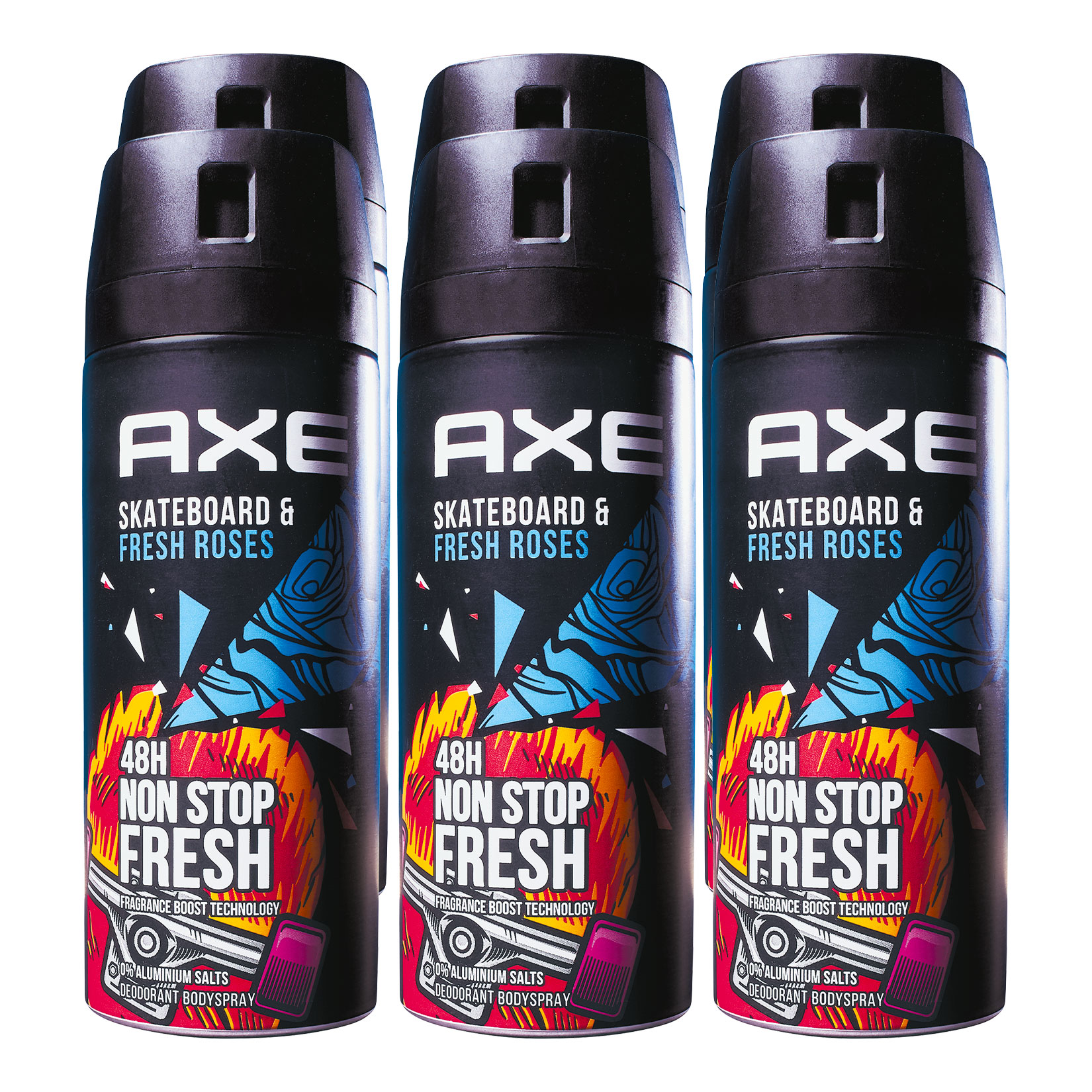 Axe Bodyspray Skateboard & Fresh Rose 150 ml, 6er Pack