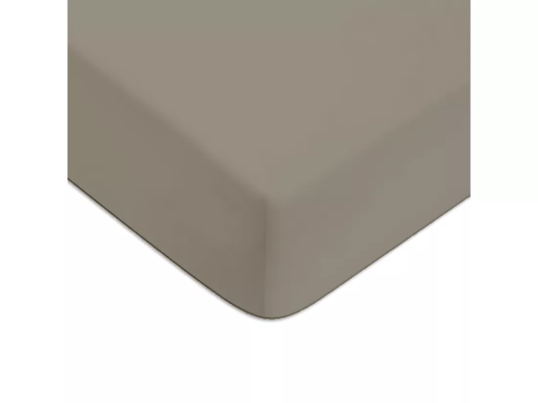 Drap housse en coton 57 fils uni bonnet 25cm vison 90x190cm