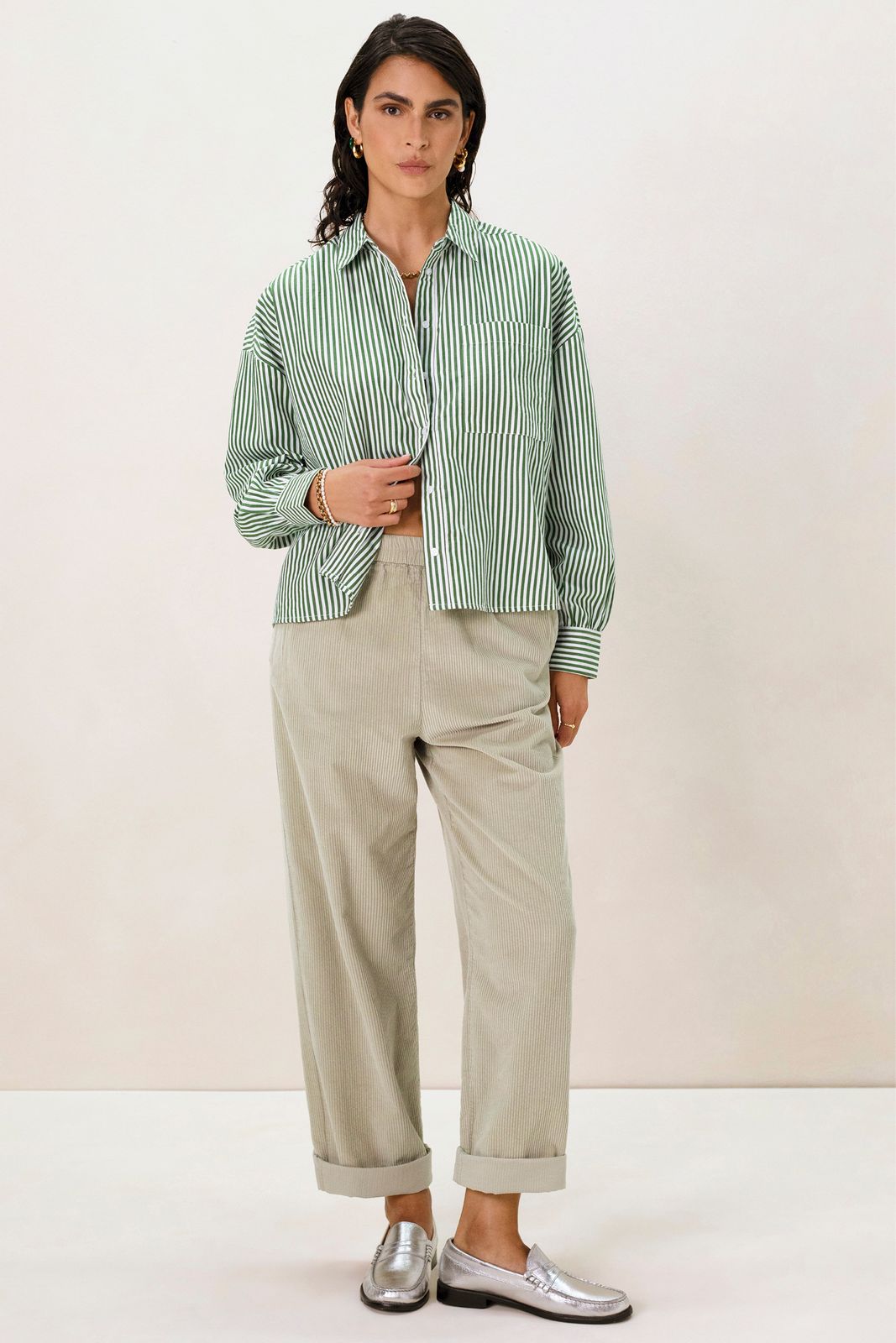 Groen gestreepte boxy blouse