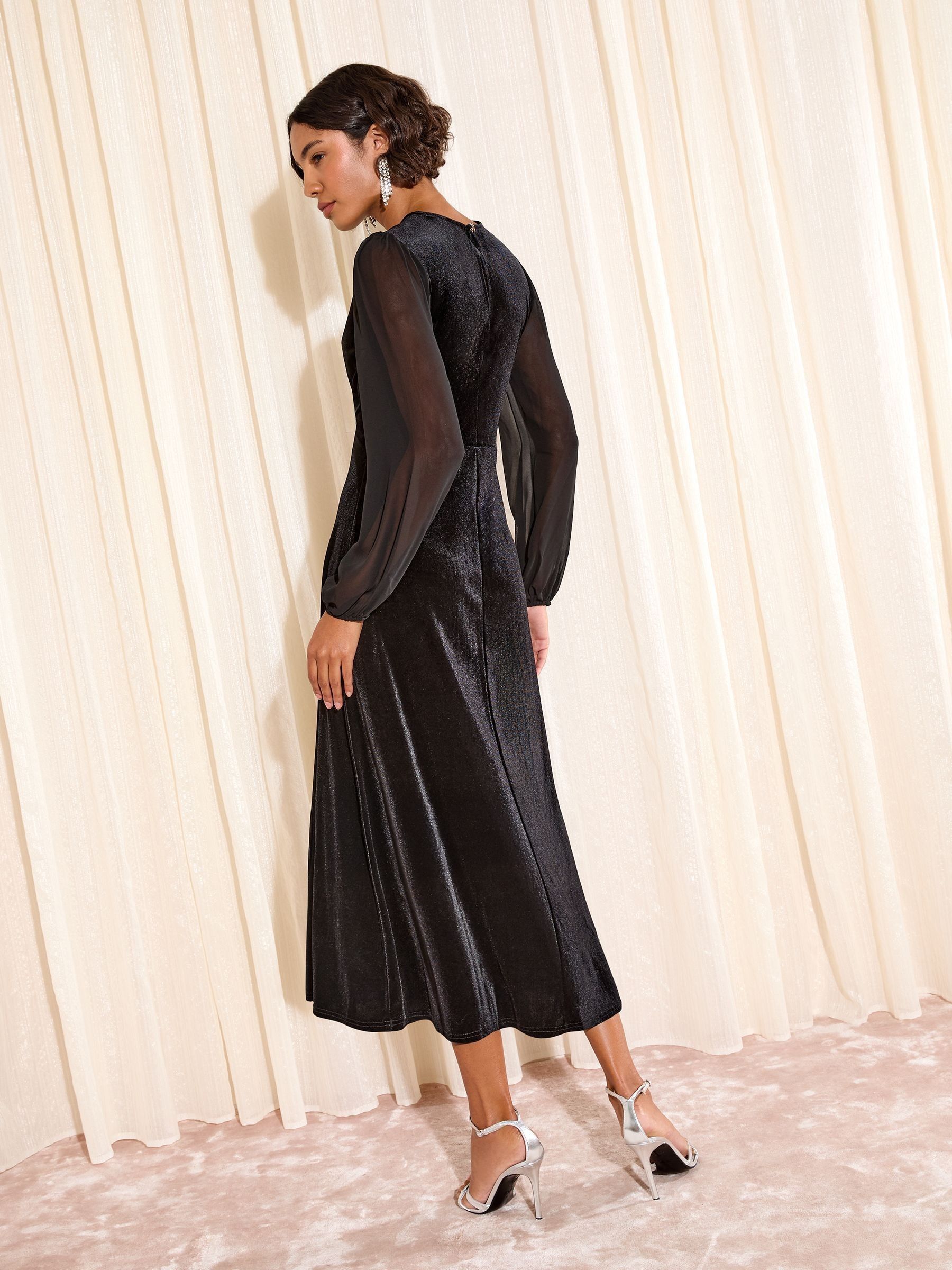 Friends Like These Velvet Chiffon Mix Midi Dress