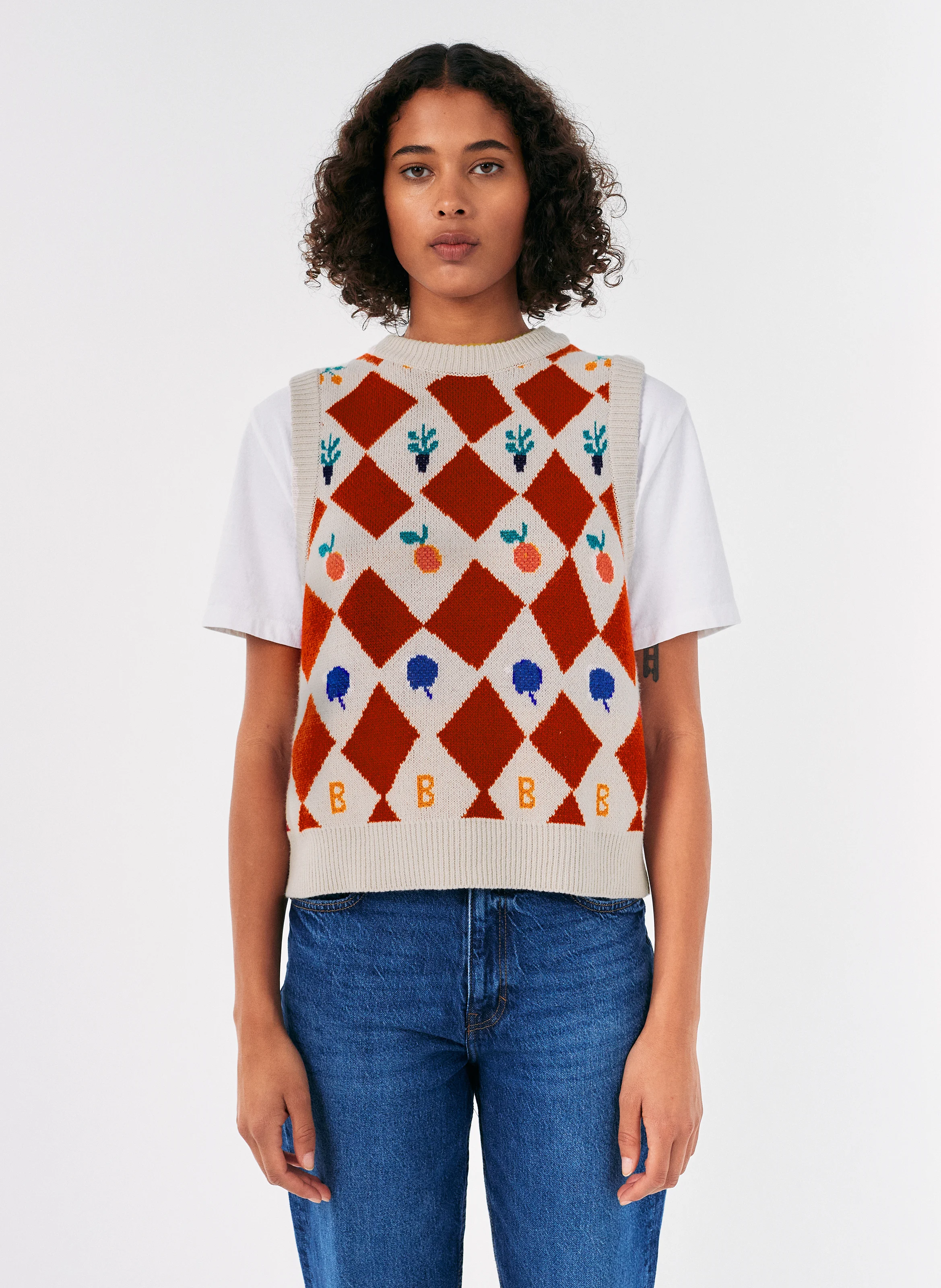Pull col rond jacquard en cachemire et en laine mélangés | Rouge