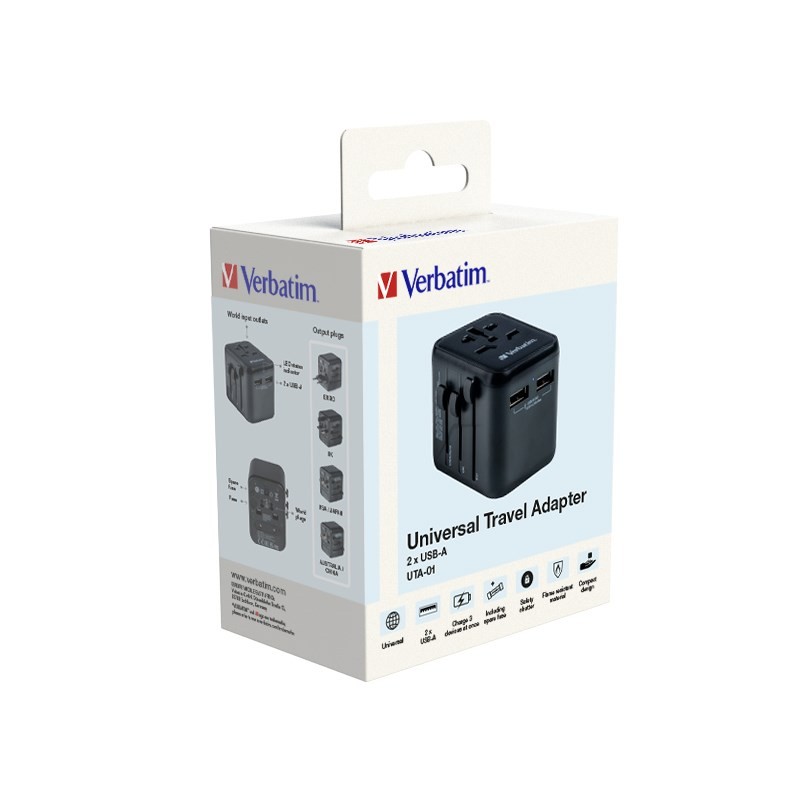 Verbatim - Universal rejseadapter UTA-01 med 2xUSB oplader