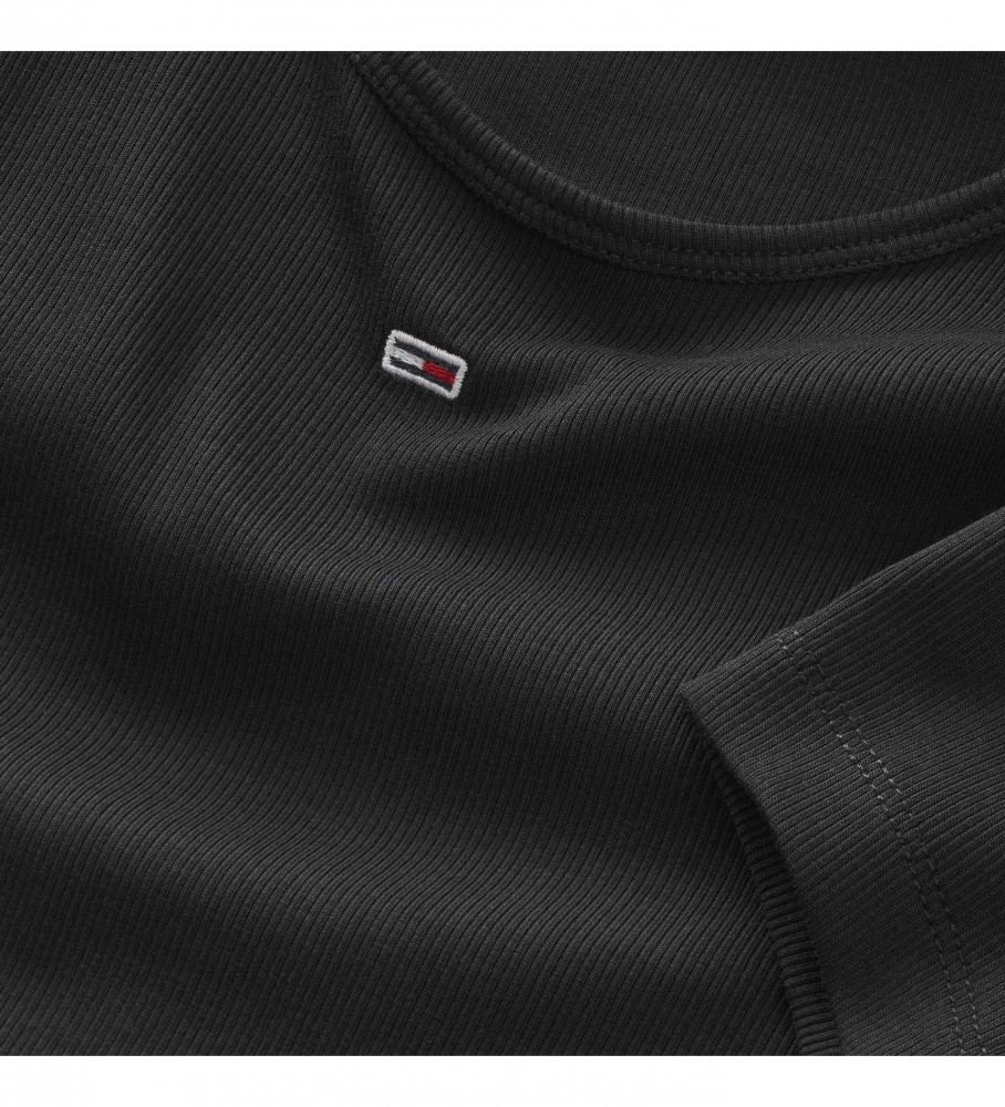 Camiseta Tommy Jeans Essential Rib de manga curta, preta