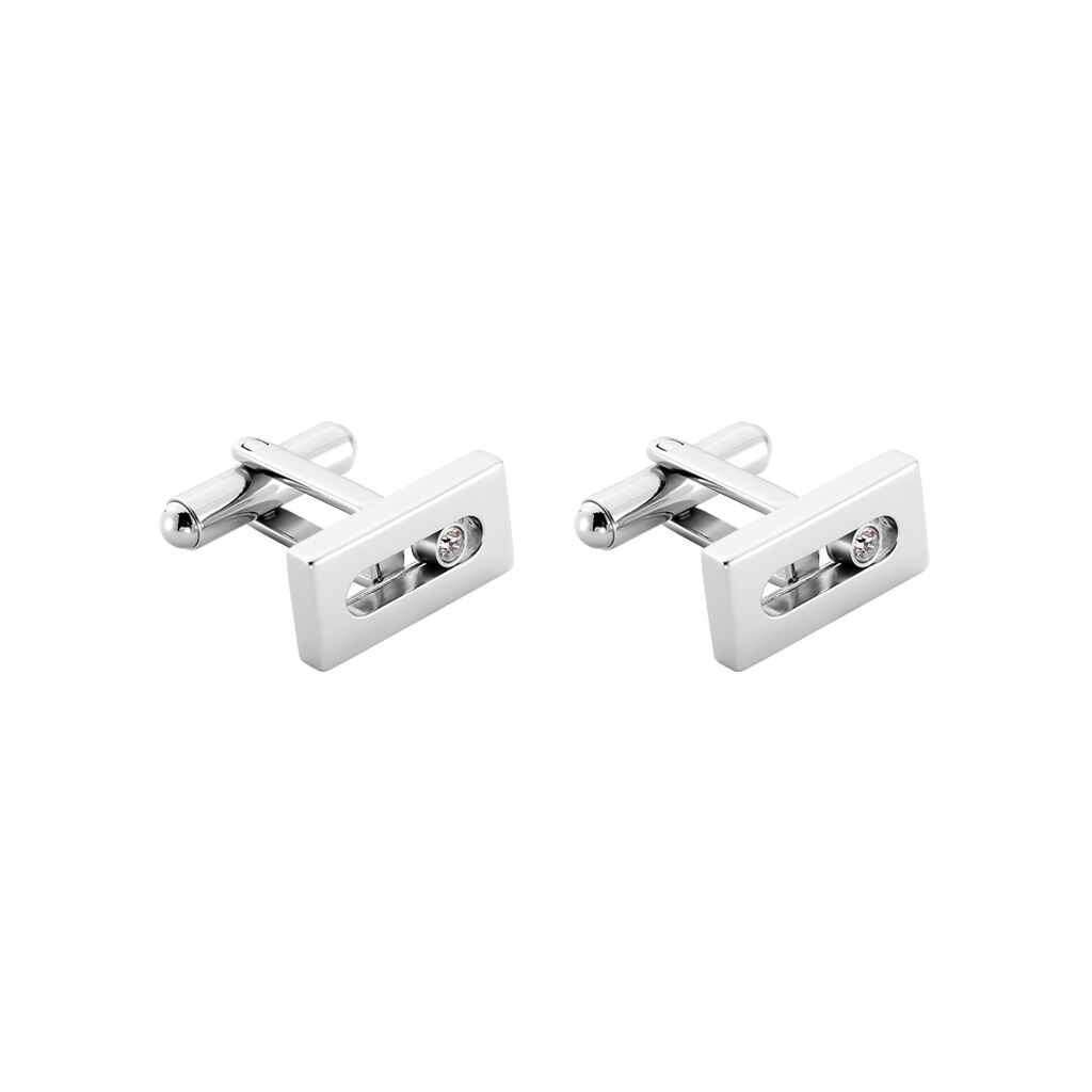 Boutons De Manchette Zeto Acier Blanc Strass