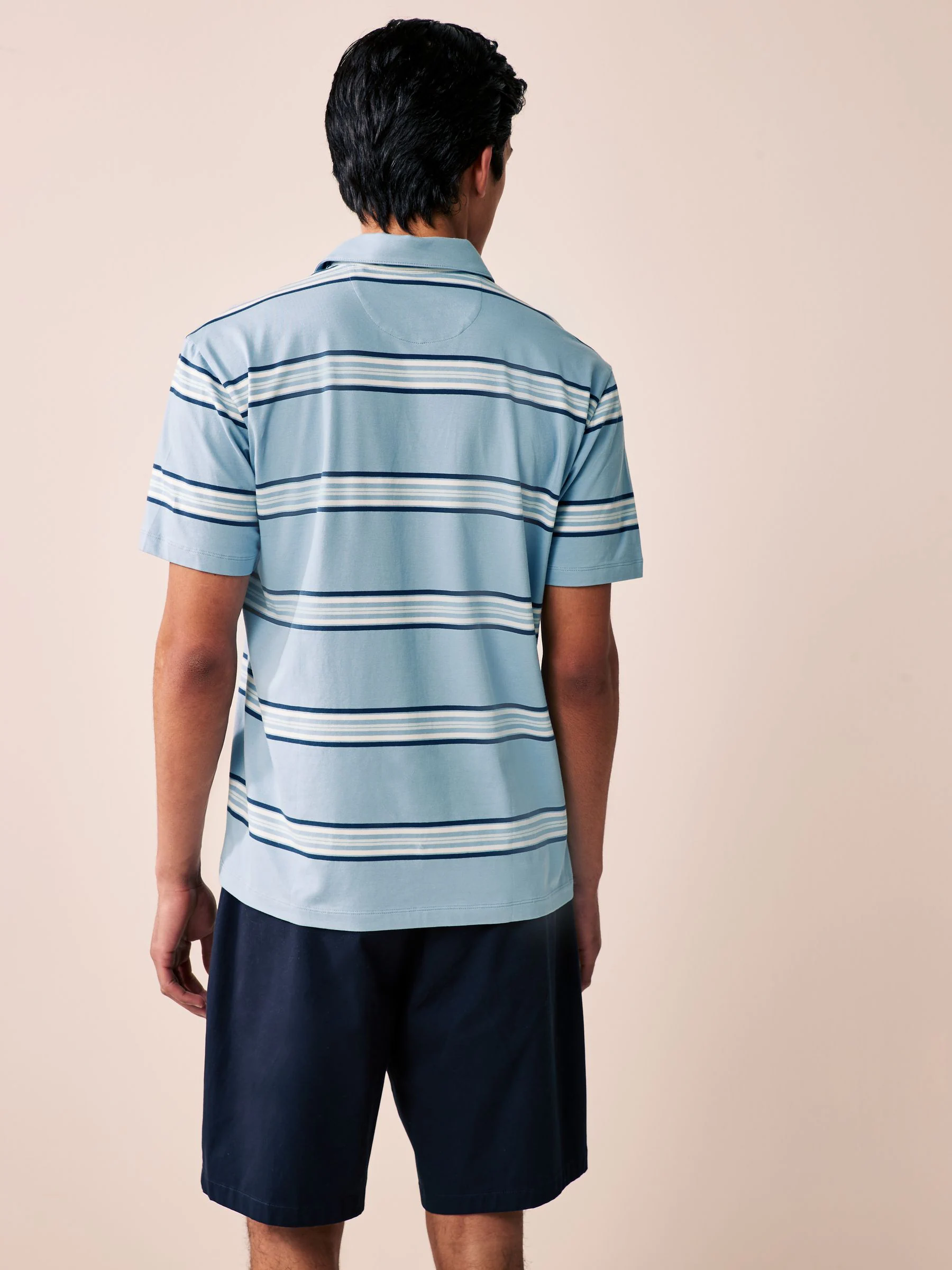 Blauw/Ecru/Rood Strepen - Set van 3 jersey poloshirts met korte mouwen