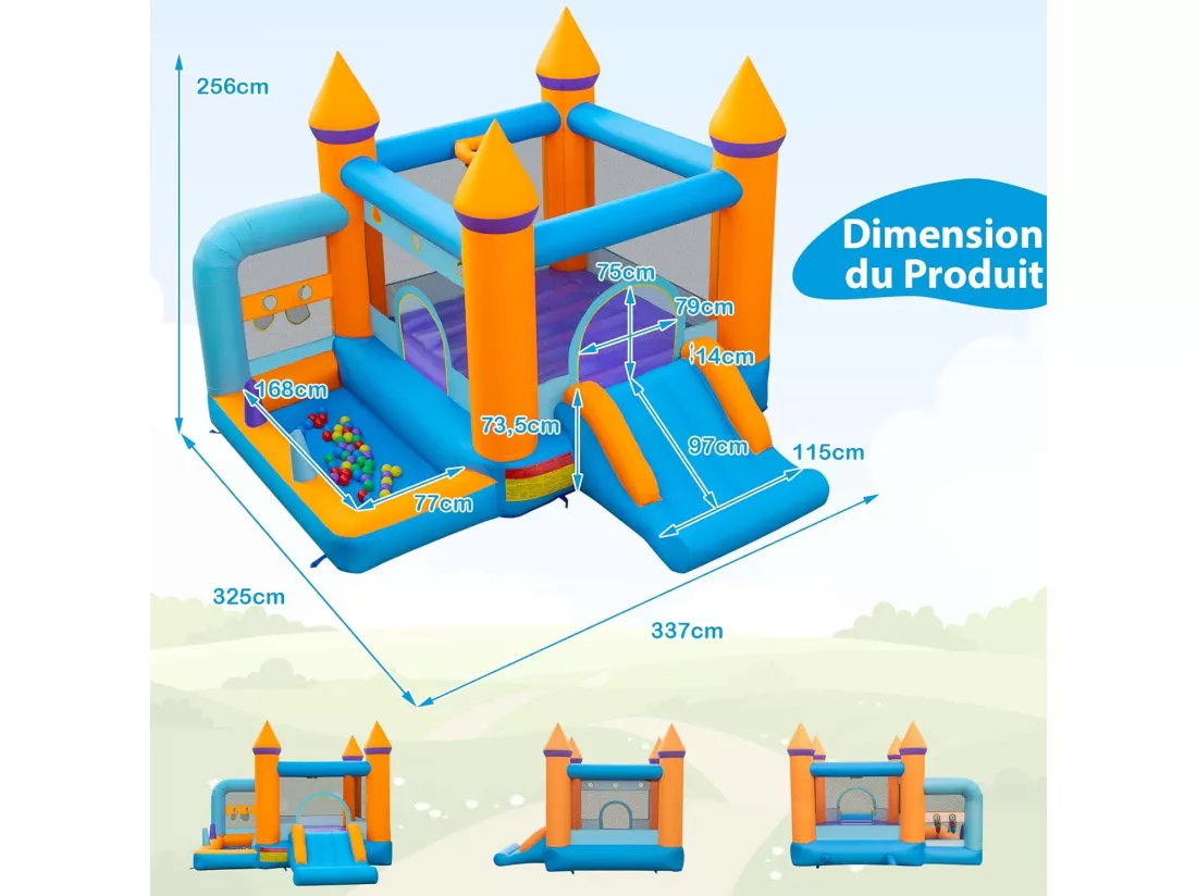 Château Gonflable 5 en 1 avec Toboggan, Maison de Saut Gonflable Intérieur Extérieur avec Piscine à Balles, Panier de Basketball, 50 Balles Océaniques, Charge 90kg pour 2 Enfants de 3-10 Ans