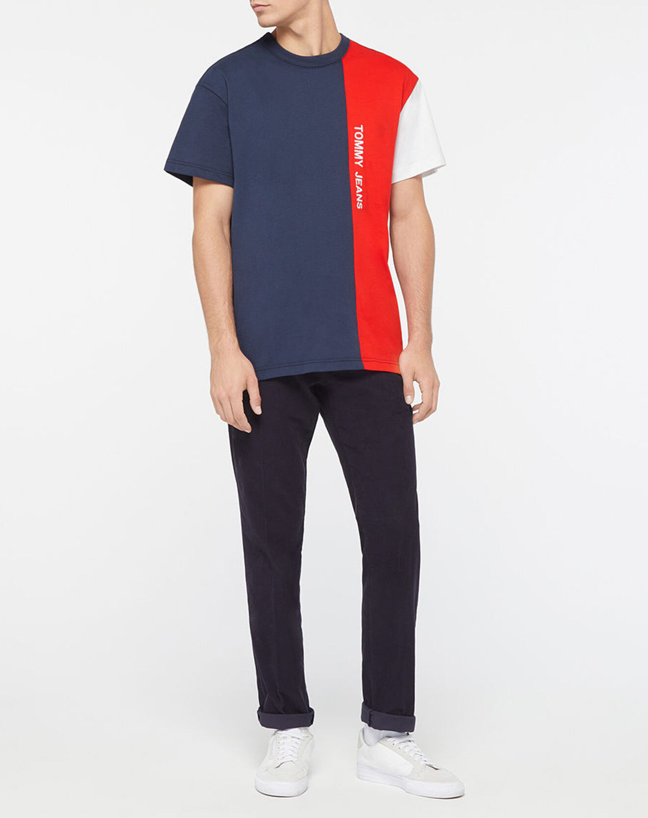 Tommy Jeans T-Shirt Colorblock bleu/rouge
