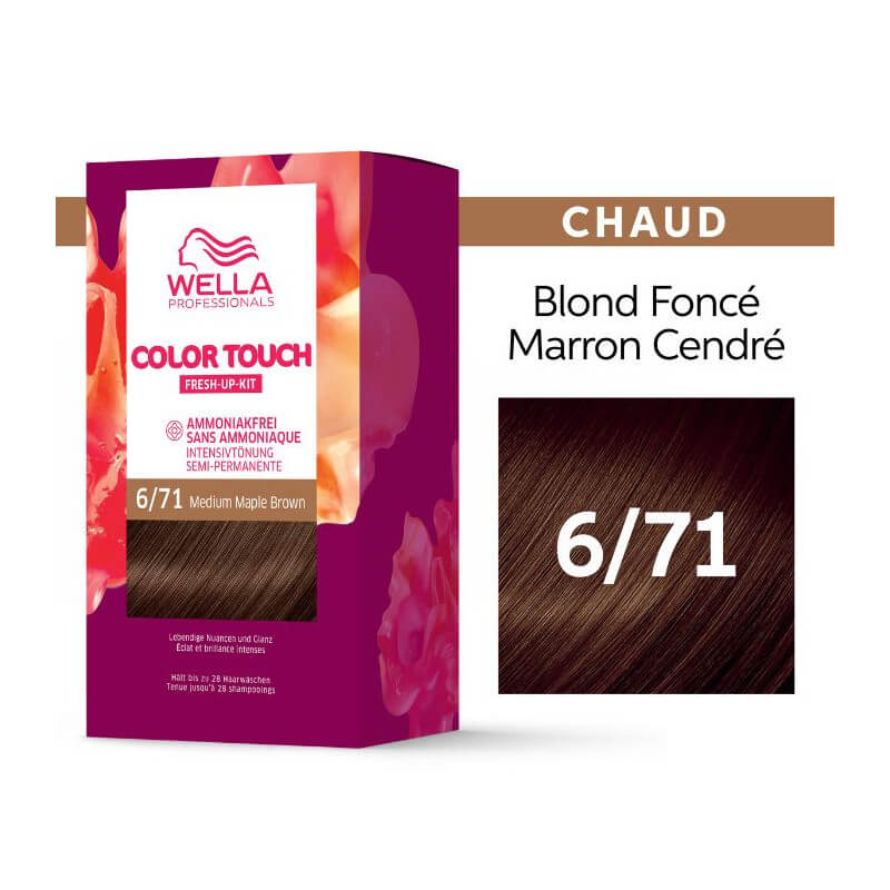 Kit de coloration Blond Foncé Marron Cendré Medium Maple Brown Color Touch Fresh-Up 6/71 Wella