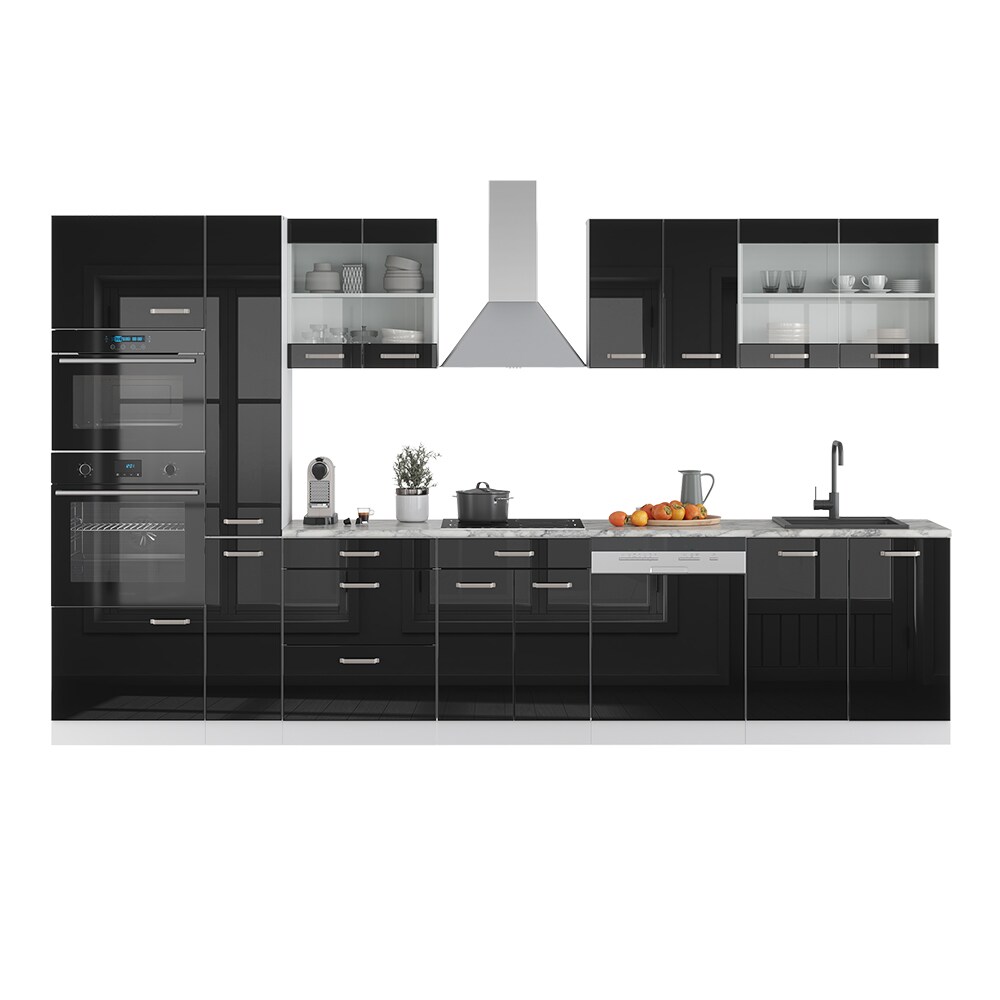 Vicco Küchenzeile R-Line Solid Weiß Schwarz 350 cm modern Küchenschränke Küchenmöbel