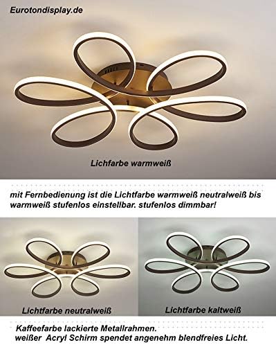 LED Deckenlampe XW809K 54cm mit Fernbedienung Lichtfarbe/Helligkeit einstellbar dimmbar kaffeefarbe lackierte MetallrahmenA+ LED LED Deckenleuchte (XW809K-54cm Kaffee)