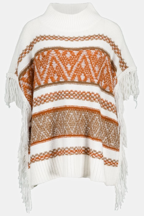 Poncho, oversized, Ethnomuster, Fransen