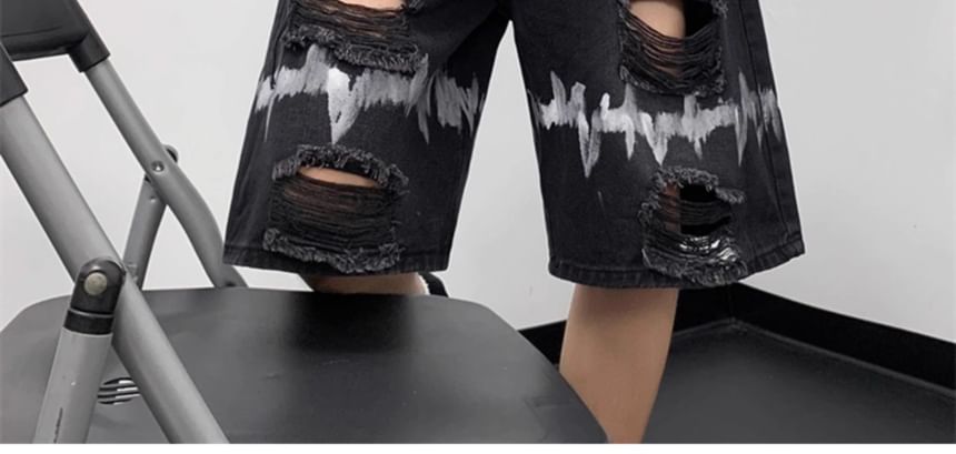 Trimecca - Denim shorts met hoge taille en wijde pijpen