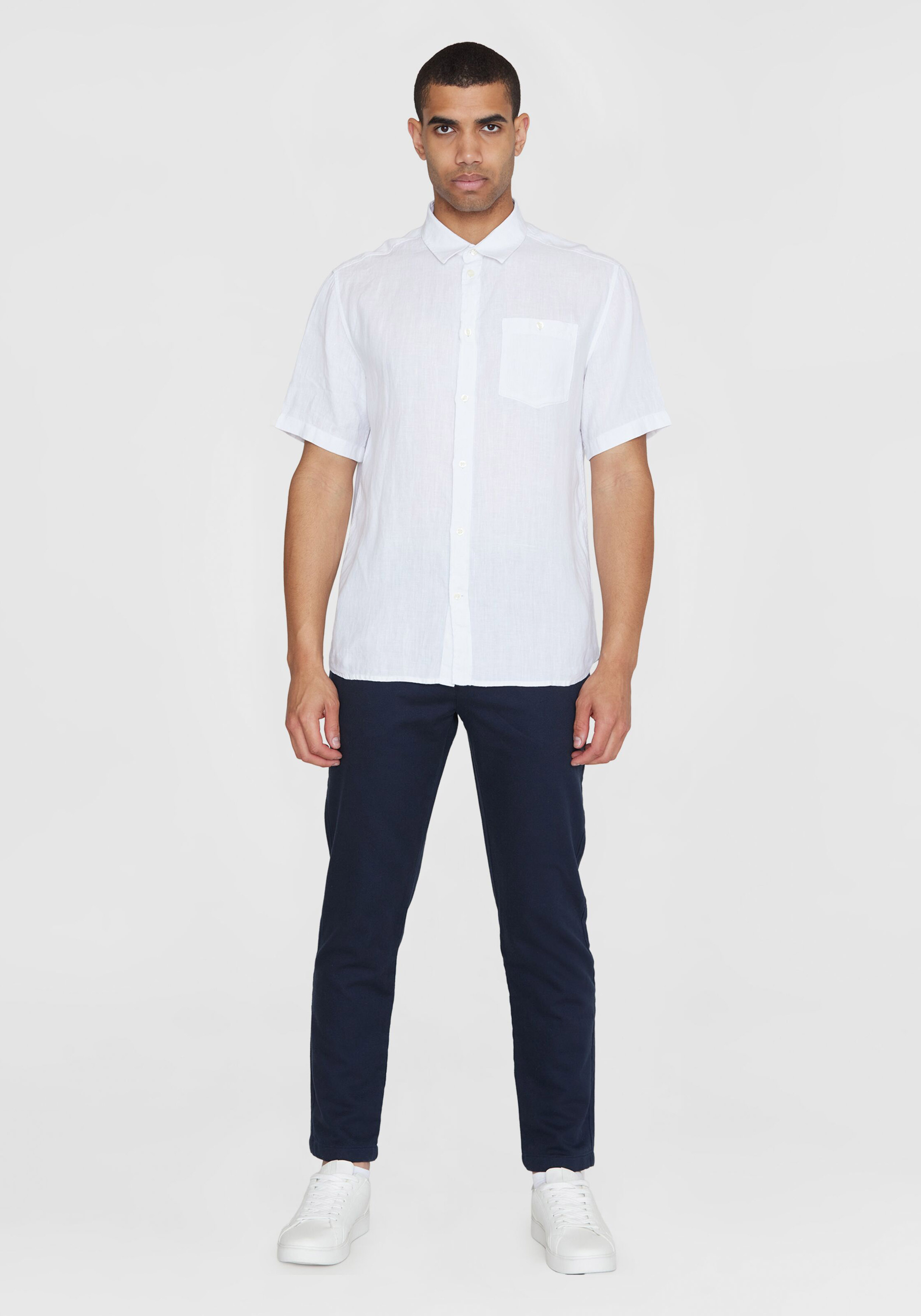 Knowledge Cotton Apparel Leinenhemd Regular Linen SS Shirt Bright White