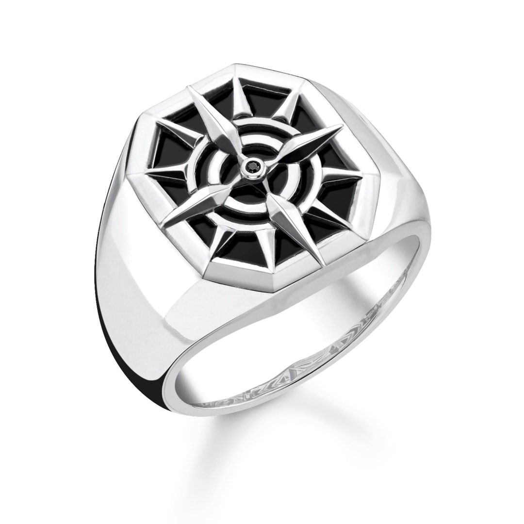 Thomas Sabo Sterling Silver Rebel at Heart Ring Kompass Schwarz