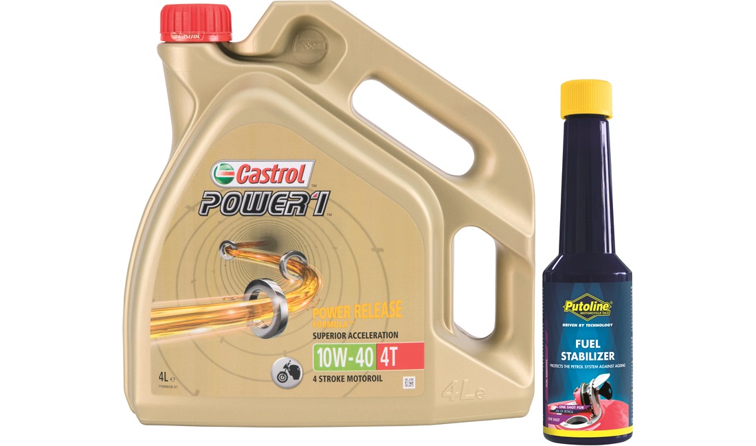 MC opbevaringskit Castrol Power1 10W-40 4L + Putoline Fuel Stabilizer