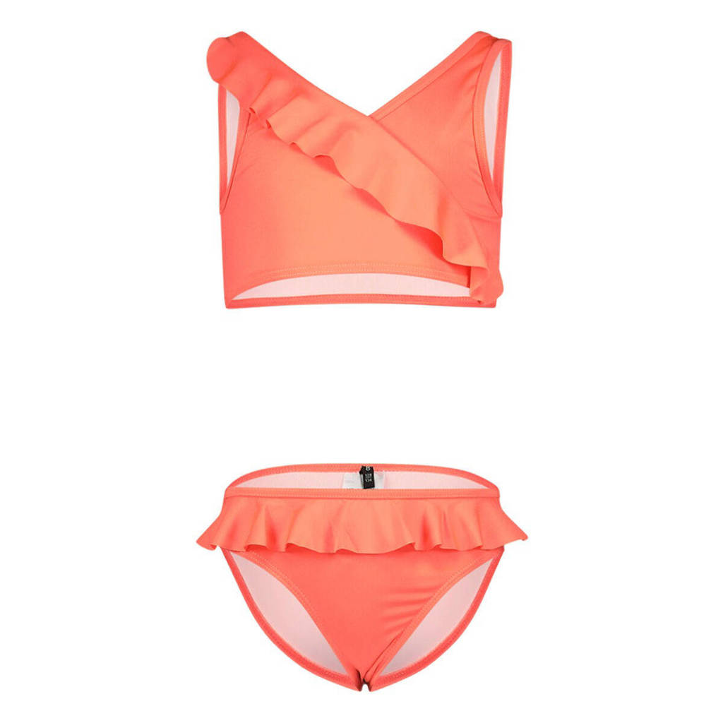 Leuke bikini in mooie felle kleurcrop bikini met ruches oranje