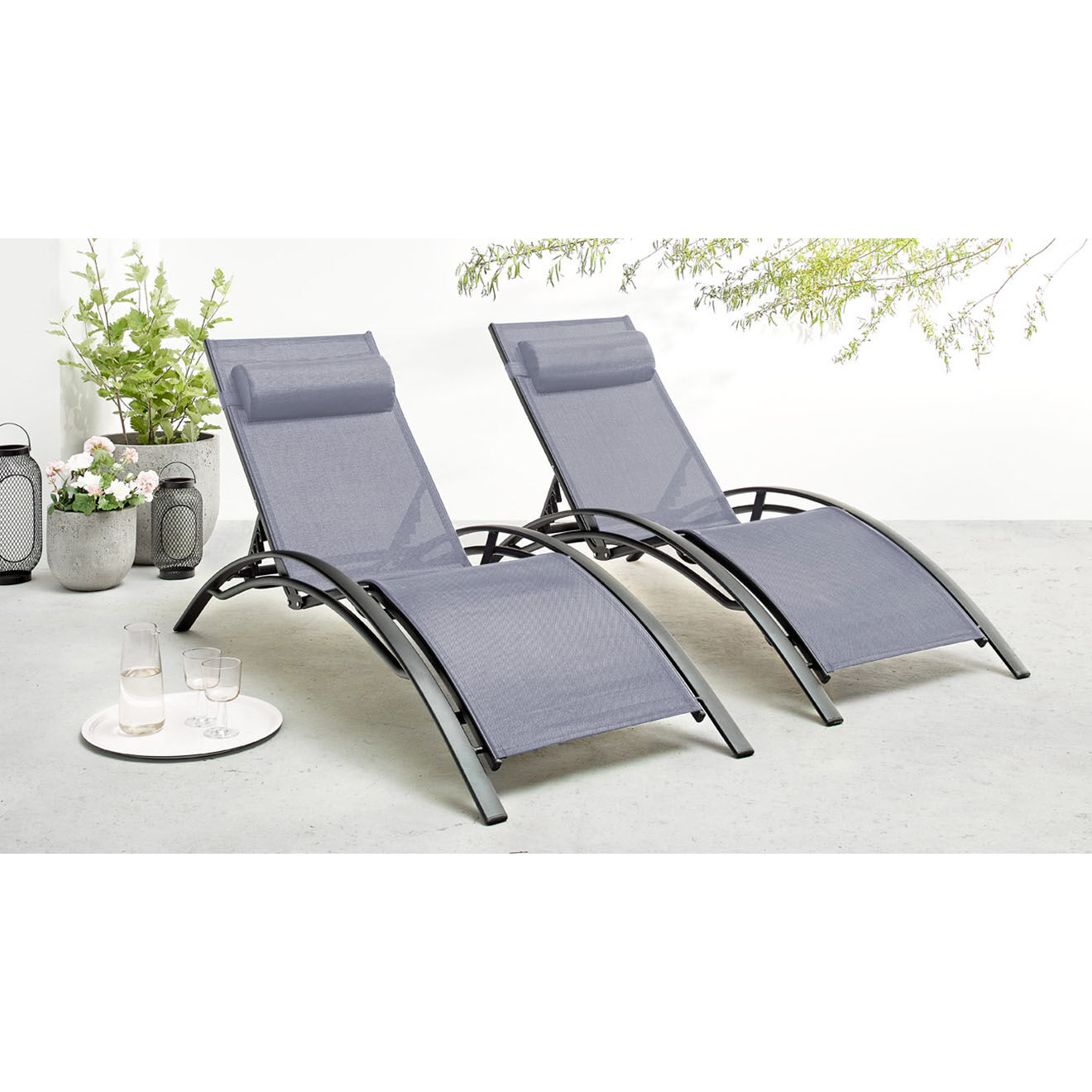 Côté Lounge 2 Bains de soleil Hawai noir/gris - 66x179x30 cm