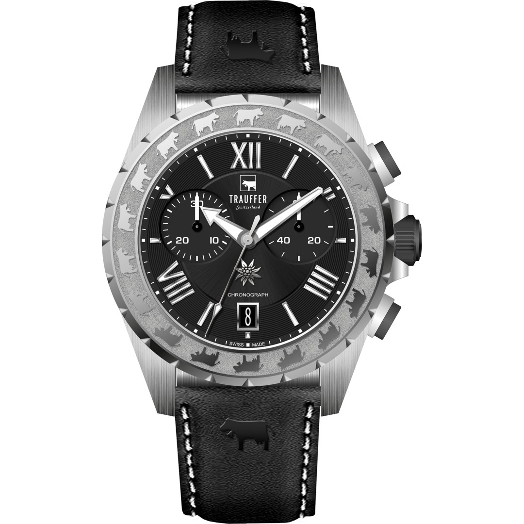Trauffer Chrono Leder schwarz mit Chüehli
