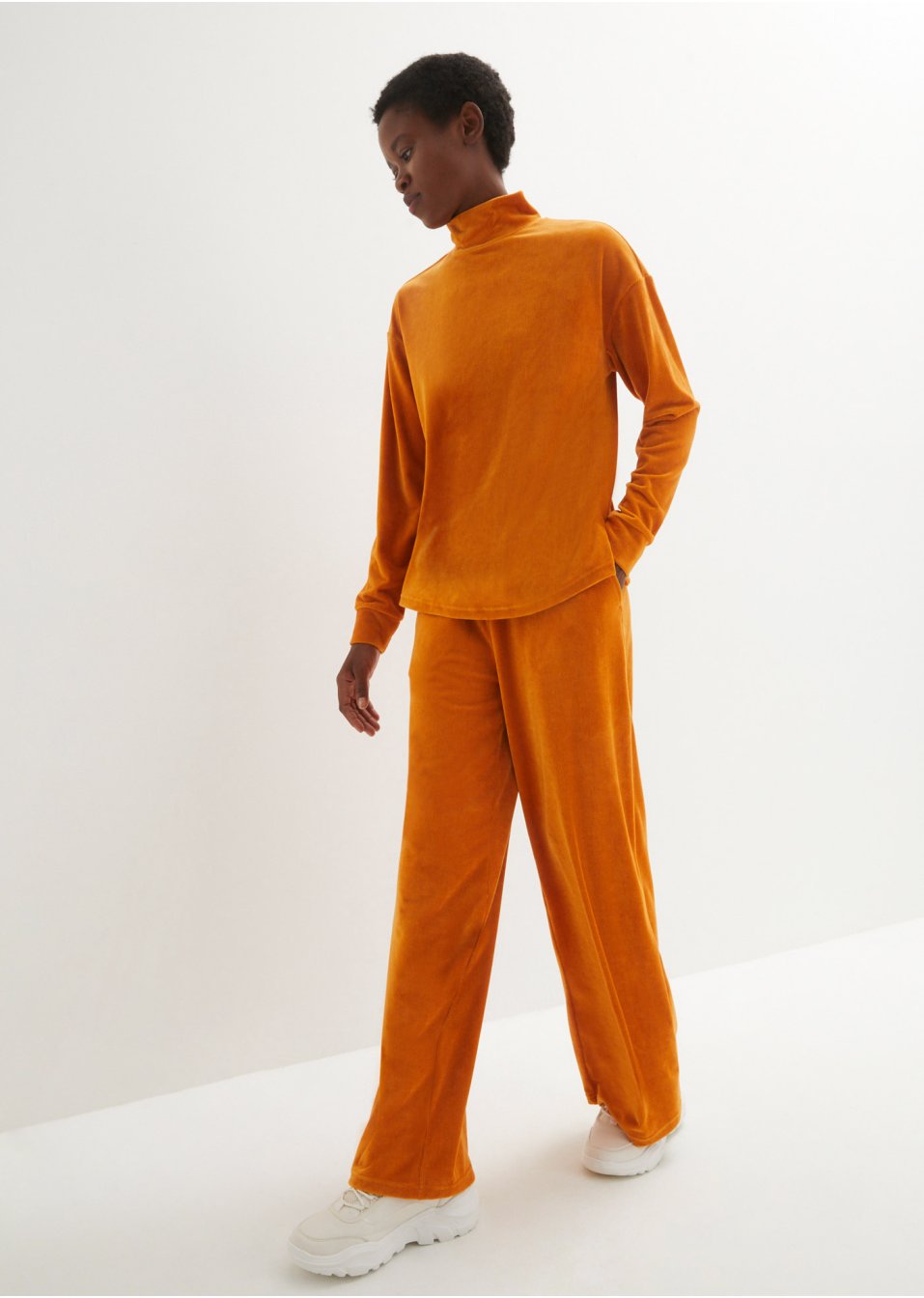 Pantalon taille haute en jersey velours côtelé