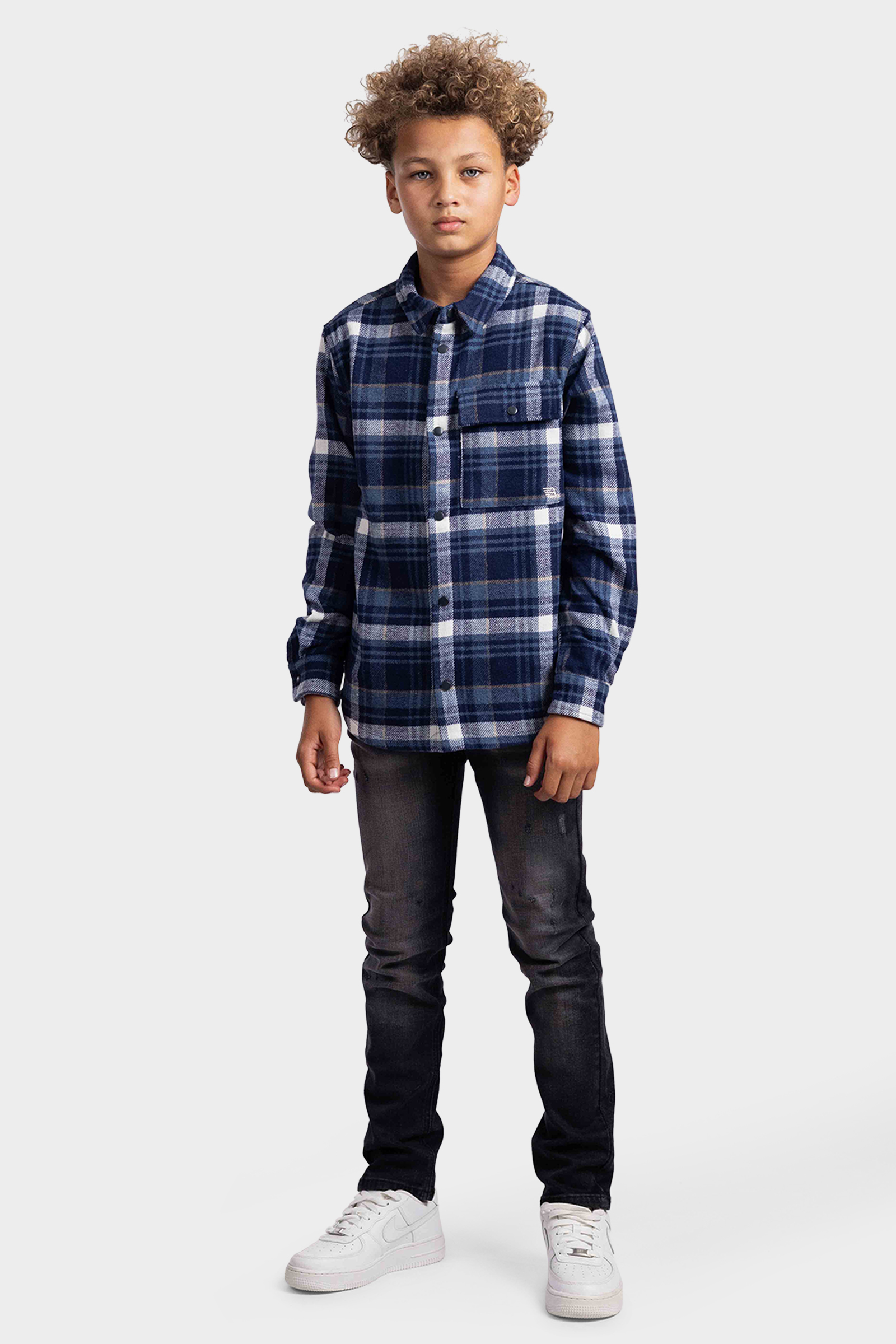 Ballin Amsterdam Checked Icon Logo Overhemd Kids Blauw