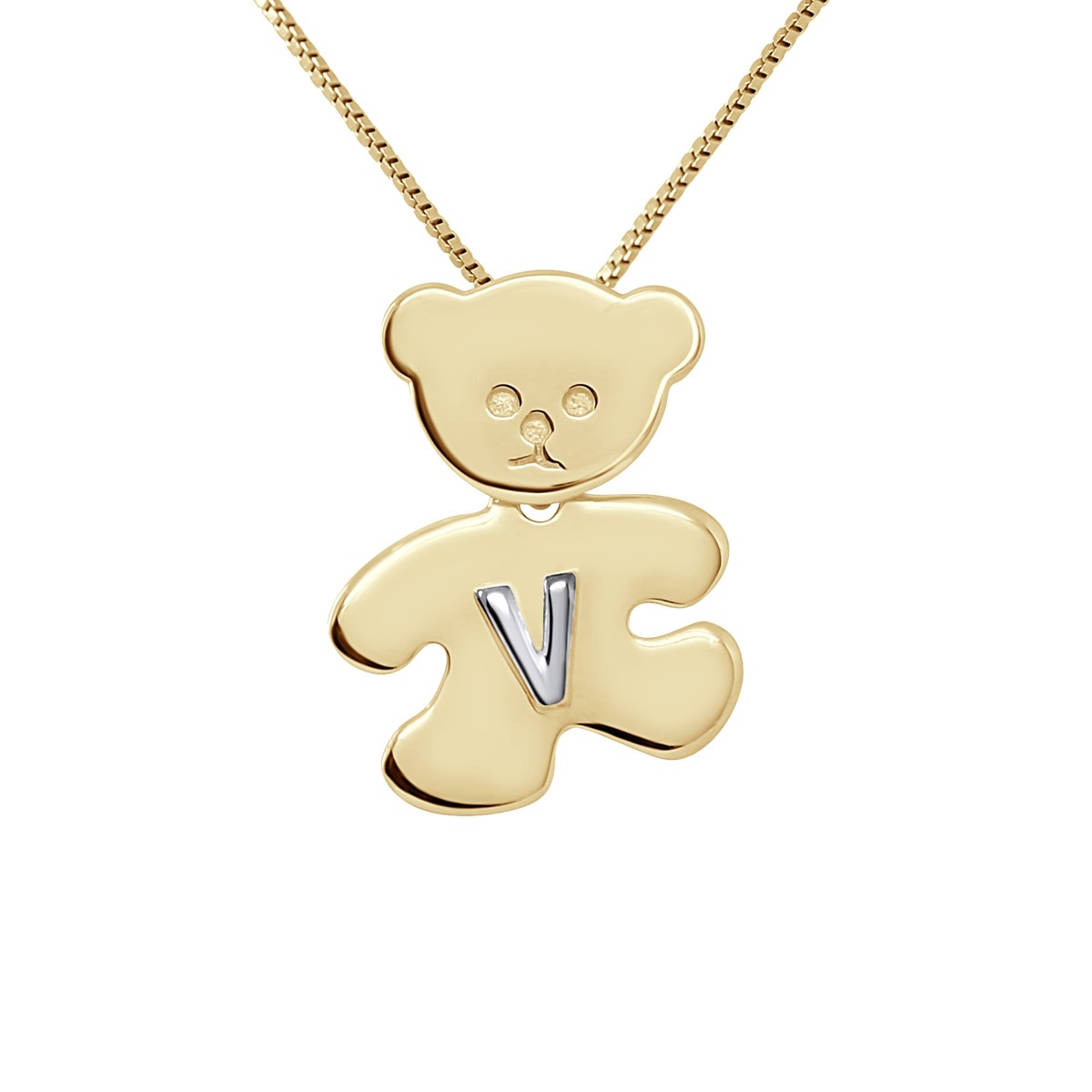 Pendentif OURSON plaqué Or Jaune - Lettre V Argent