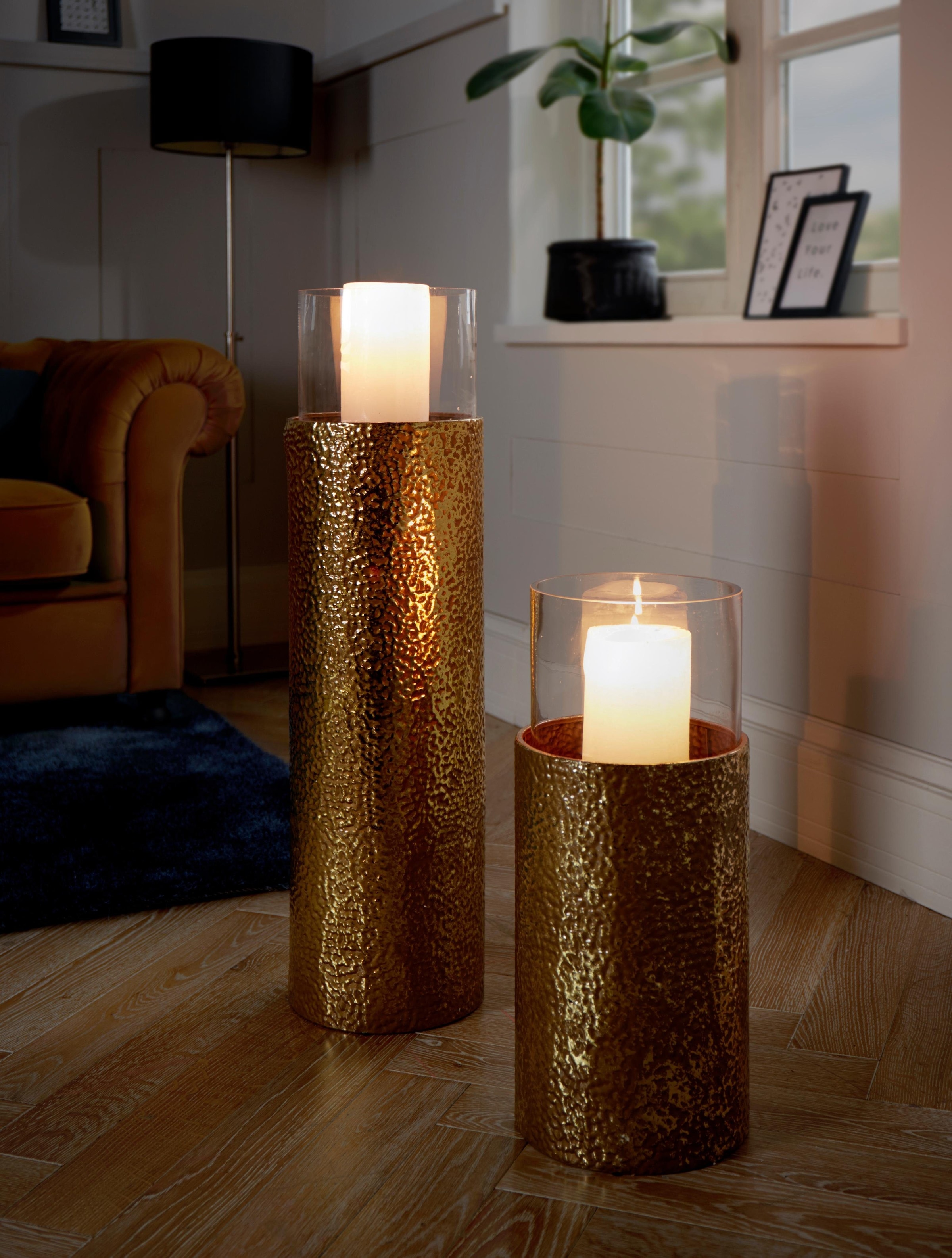 Home affaire Windlicht Bodenwindlicht, aus Metall, mit Glaseinsatz, ideal für Stumpenkerzen
