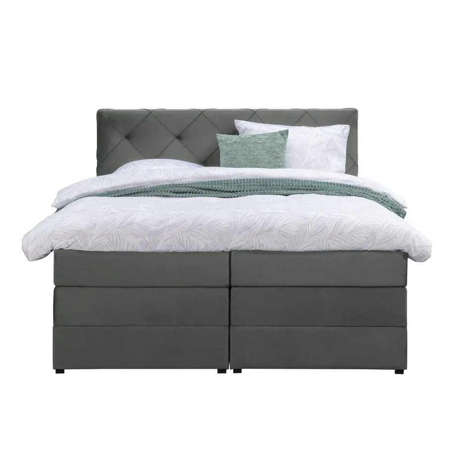 Boxspring met opbergruimte Liv geruit - grijs - 140x200 cm