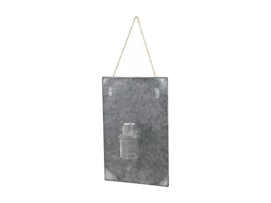 Plaque murale soliflore vase mural zinc verre gris 36.5x24.5cm