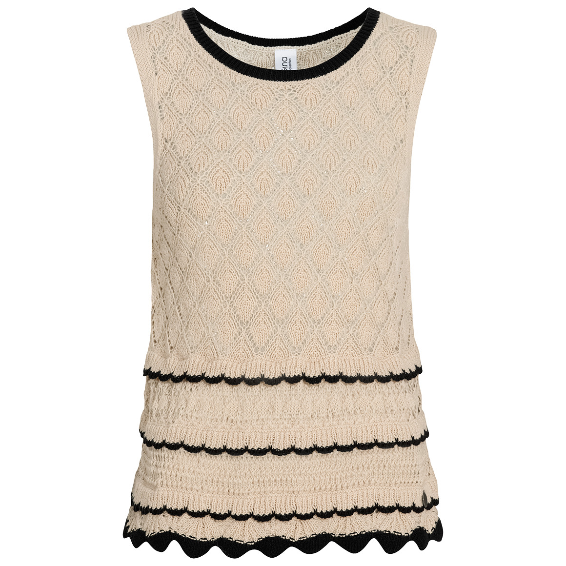 Gina Collection Damen Stricktop mit Ajourmuster beige
