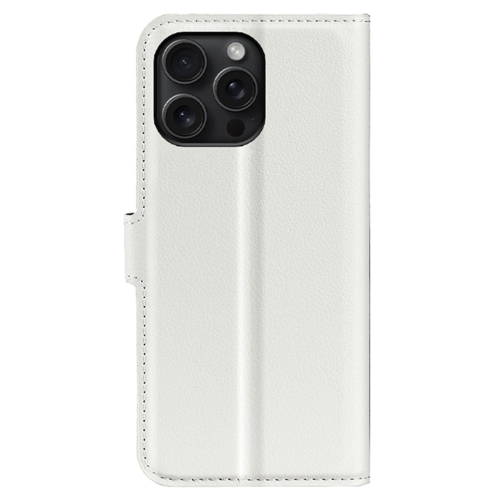 iPhone 16 Pro Max Leder Tasche Flip Cover Litchi Look - Weiss