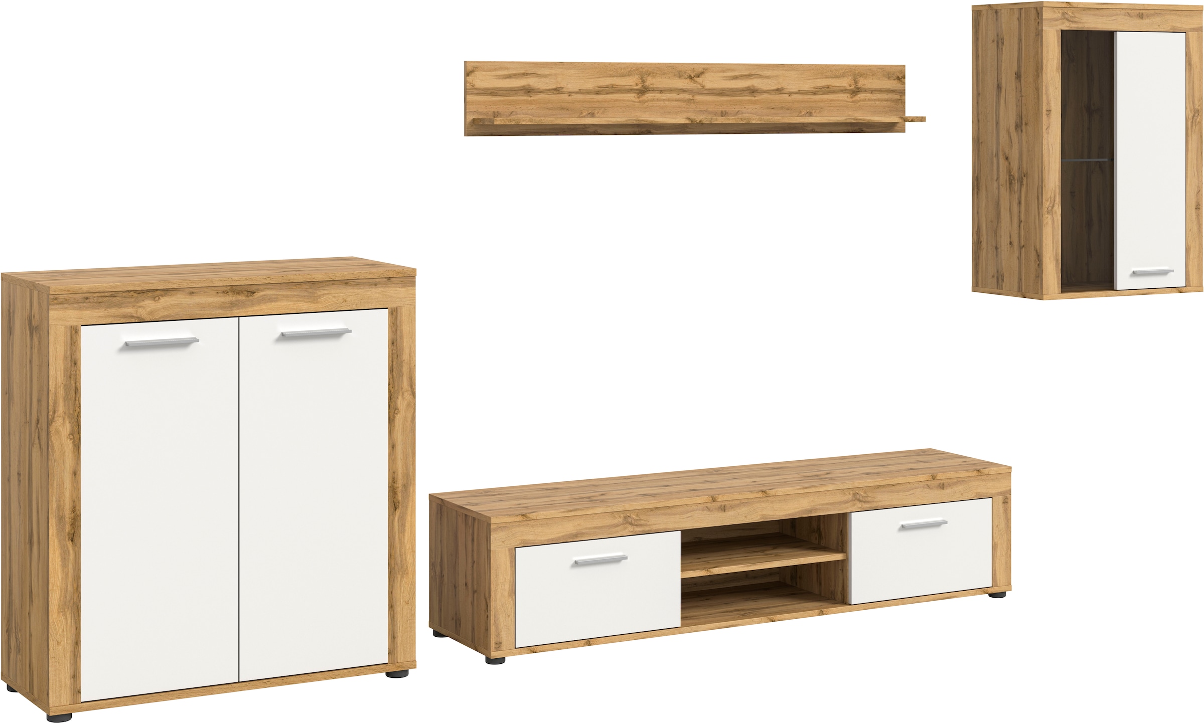 INOSIGN Wohnwand »Aosta,  4-tlg., best. aus: Highboard, Lowboard, Wandboard & Vitrine« 4 Stk. tlg.