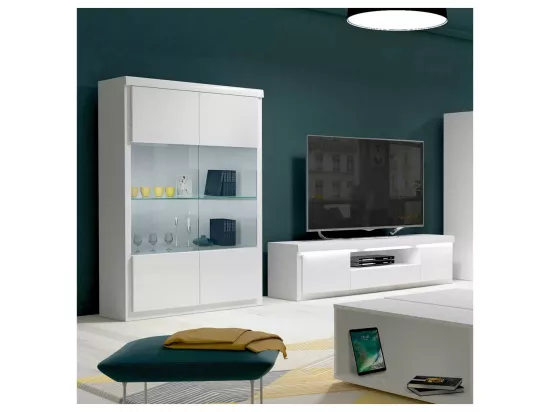 Vitrine 2 portes Blanc laqué/ leds - ESPRIT