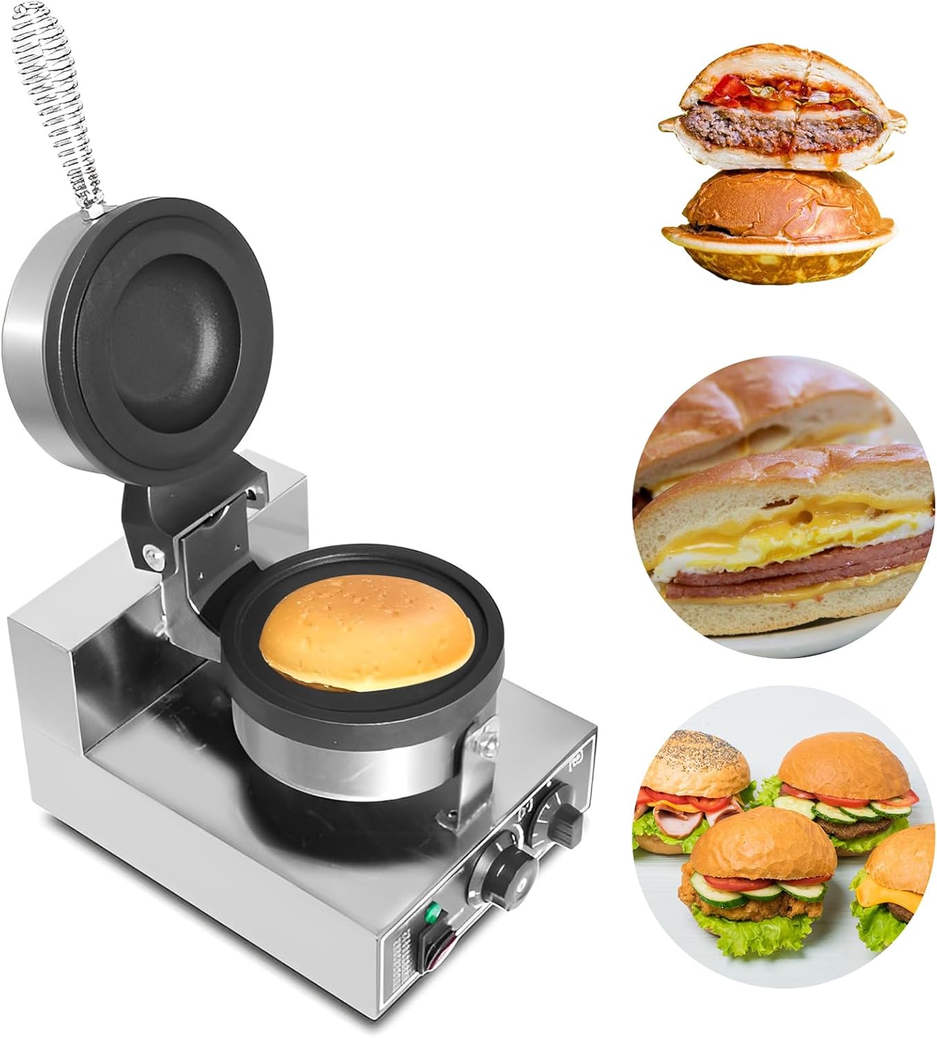 Elektrische UFO-Burger-Presse, Kommerzielle Antihaftbeschichtete Panini-Presse für Hamburger, 50°C - 300°C Temperaturregelung, 0-5 Minuten Zeiteinstellung für den gewerblichen Heimgebrauch