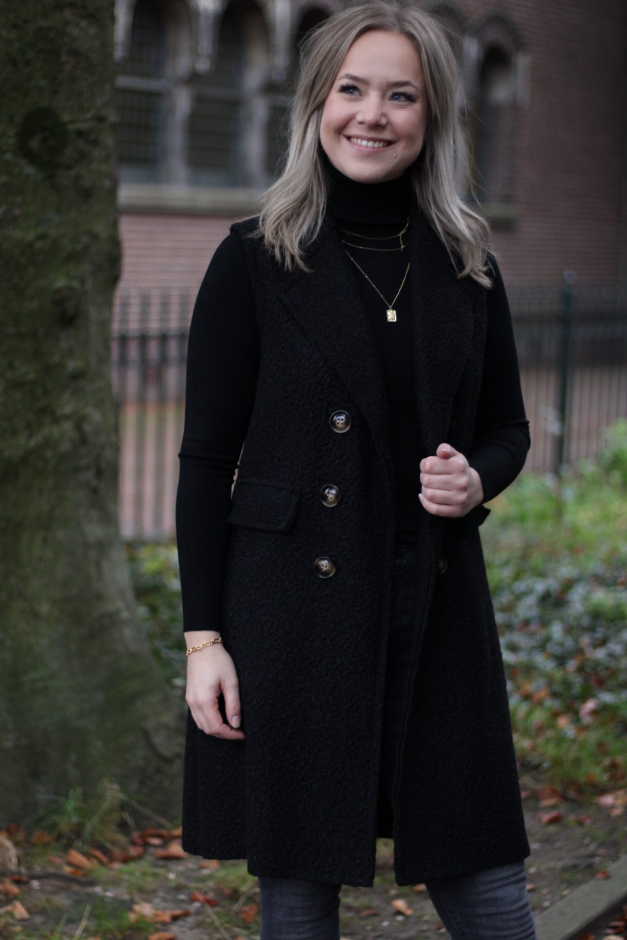 Boucle Gilet Lang - Zwart
