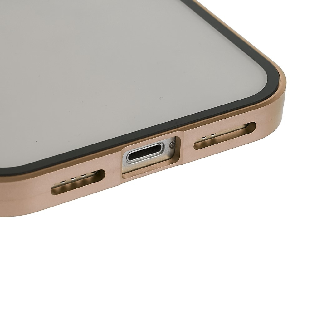 iPhone 14 Magnetische Alu Schutzhülle mit Panzer Glas Backcover   Displayschutz (Magnet-Technologie) - Gold