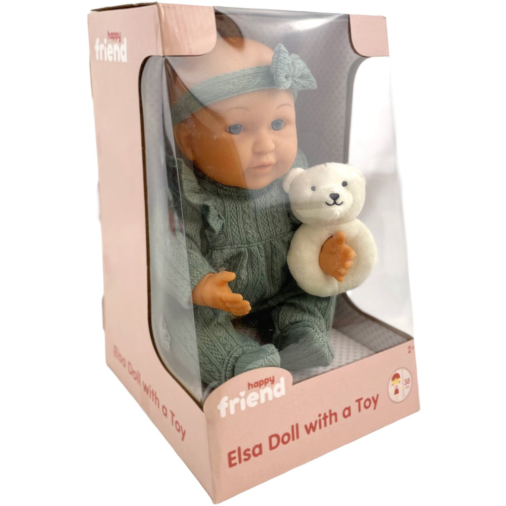 Køb Happy Friend Elsa Dukke 38 Cm Med Et Legetøj Grøn Dragt