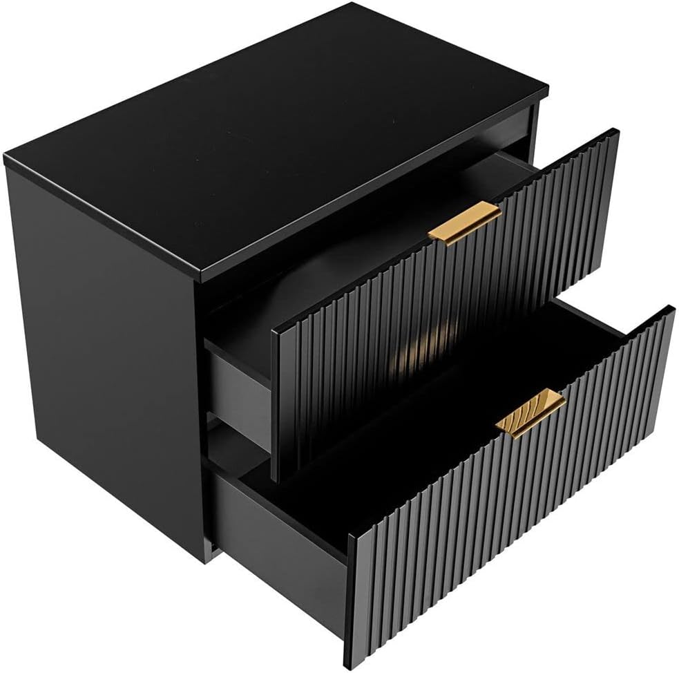 Lomadox Badezimmermöbel Waschtisch-Unterschrank 80cm matt schwarz mit gerilllter Front Waschbecken Badschrank mit 2 Softclose-Auszügen, B/H/T ca. 80,6/59,2/46,5 cm