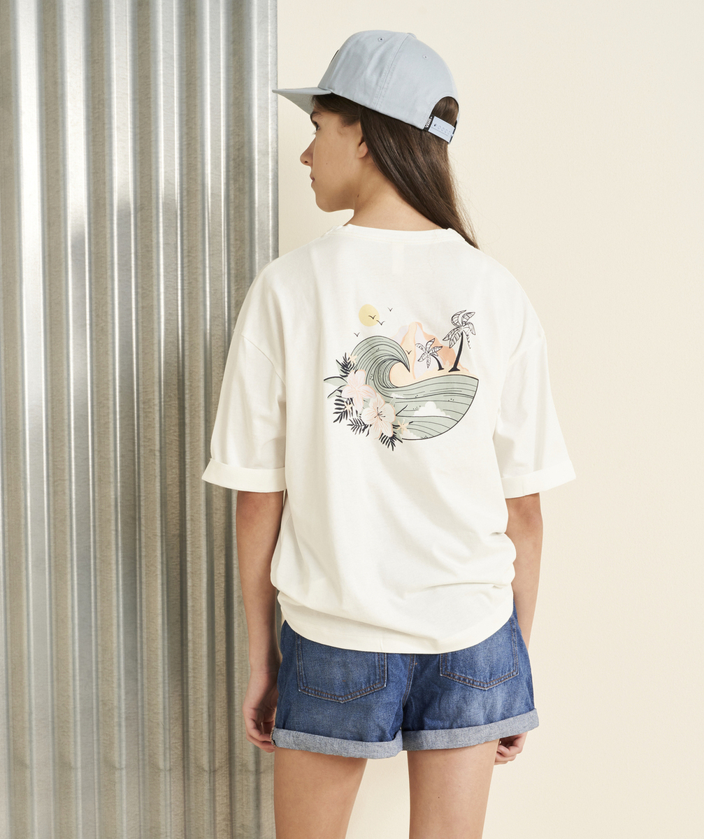 T-SHIRT FILLE EN COTON BLANC AVEC MESSAGE ET MOTIF DOS