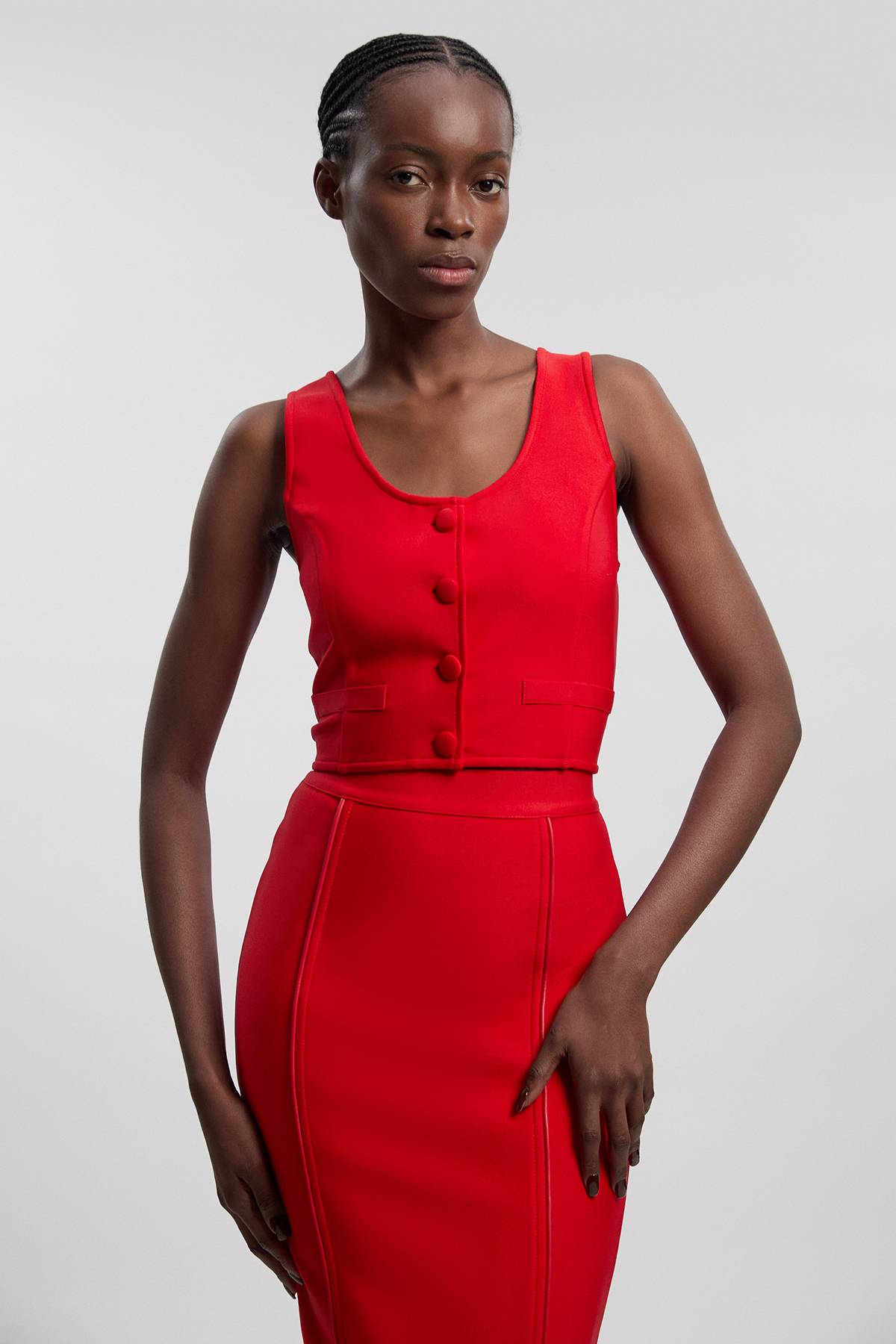 KarenMillen Haut à Encolure Dégagée avec Détails Boutons Bandage