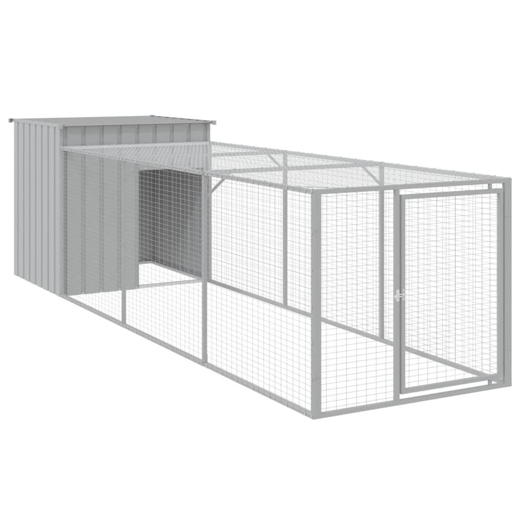 Galinheiro vidaXL com área externa, aço galvanizado, cinza claro, 110x201x110cm
