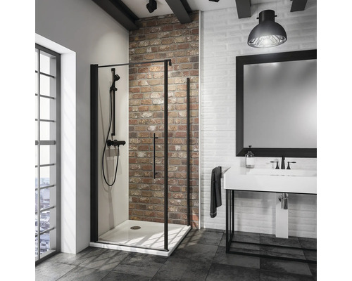 Douchedeur met zijpaneel en draaideur SCHULTE Alexa Style 2.0 ExpressPlus 80 x 80 cm, zwart profiel, helder glas met vuilafstotende coating