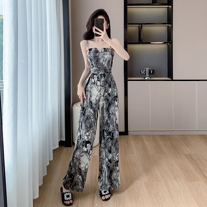 Aurora - Spaghettibandjes, wijde jumpsuit met inkeping in de hals